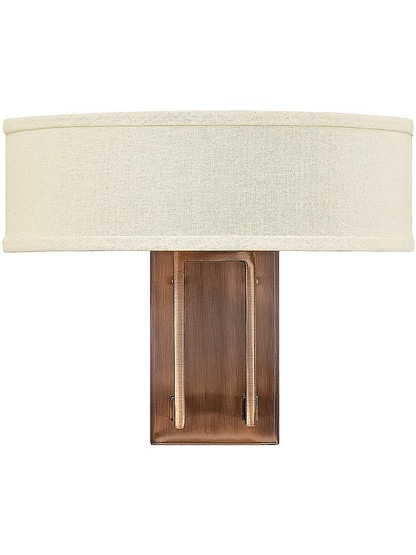Hampton Double Sconce With Linen Drum Shade in Brushed Bronze.